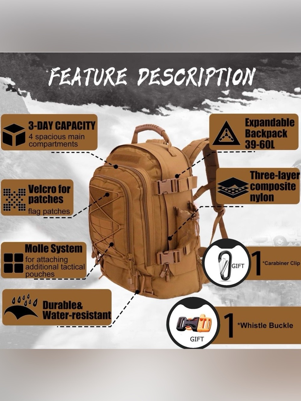 Military Tactical Backpack 3 Day Bag Hiking Gym Sport Camping - Picture 3 of 3